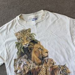 Vintage 1989 Biolchini Big Cat Men’s L T-Shirt Leopard Lion Tiger Single Stitch