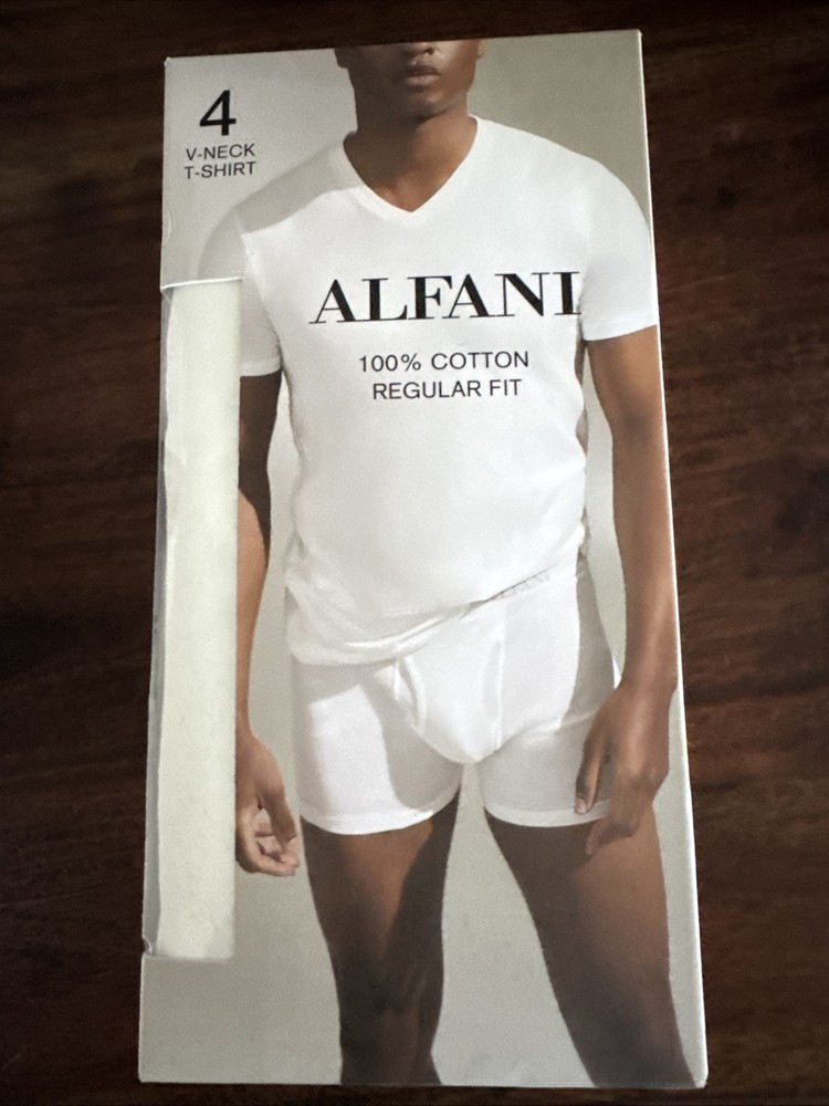 Alfani V-Neck T-Shirt Mens XL White 4-Pack 100% Cotton Regular Fit Tagless