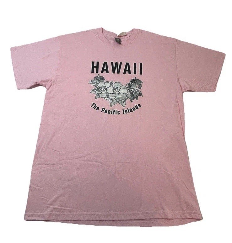 Hawaii Graphic Tee Adult Large Pink Floral The Pacific Islands T Shirt New NWT