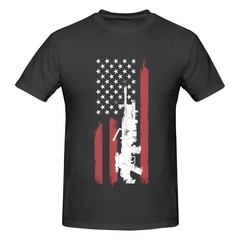 Men’s 100% Cotton T-Shirt Teens Short Sleeve Crew Neck American Flag Gun