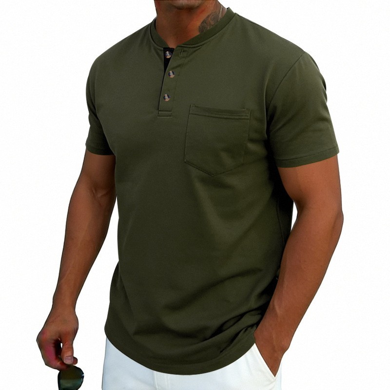 Men’s Henley Short Sleeve T-Shirt Casual Cotton Blend Button Up Summer Tee Top