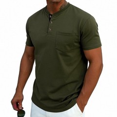 Men’s Henley Short Sleeve T-Shirt Casual Cotton Blend Button Up Summer Tee Top