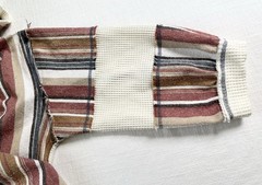 POL Mens Sz M Oversized Henley Tan waffle Knit Mixed Striped Fabric (flaw)
