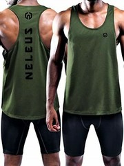 NELEUS ‘Dry Fit Logo Muscle’ Mesh Tank Top Mens S Gym Workout Exercise Olive NEW