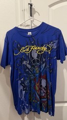 Ed Hardy Men’s Blue Skull Logo Graphic Print Tee Short Sleeve Crew Neck M Y2K