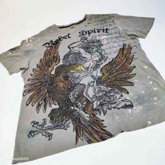 Rebel Spirit T Shirt Men’s 2XL Green Brown Black Yellow Coat of Arms Eagle Used