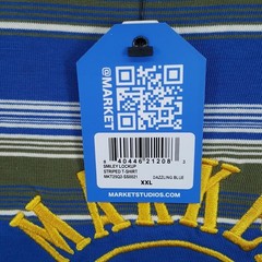 MARKET STUDIO Shirt Mens XXL Blue Stripe Pullover Crew Smiley T-Shirt Tee