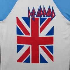 Vintage 80s Def Leppard Rock Band Tour T Shirt Men’s M/S Union Jack Flag Raglan