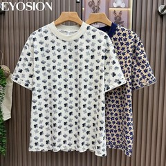 Men’s Floral Print Short Sleeve Cotton T-Shirt Casual Retro Round Neck Tee
