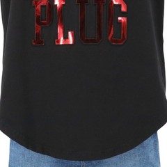 Makobi Mens Black The Plug Graphic T Shirt Size Medium Red Foil Letters Side Zip