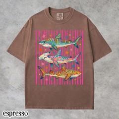 Preppy Shark Shirt Colorful Ocean Life Graphic Tee Summer Aesthetic Gift