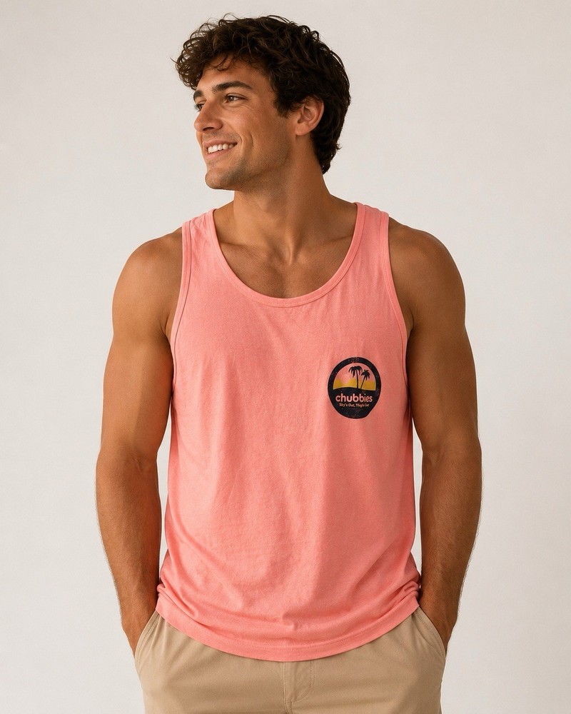 NWT Chubbies The Trop and Lock Tank Top Pink Coral Graphic, Size Small