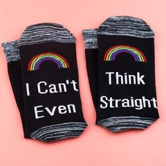 Rainbow LGBT Lesbian Gay Pride Socks I Can’t Even Think Straight Cotton Socks…