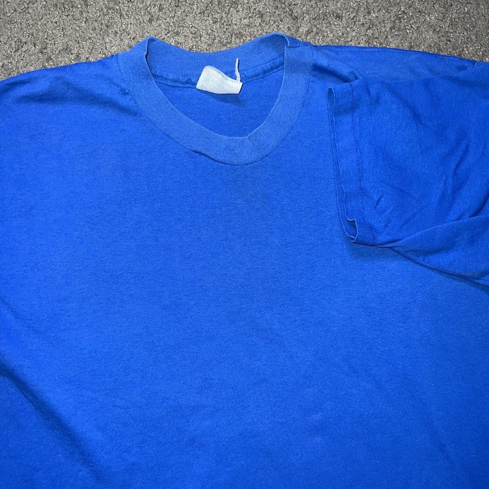 Vtg Hanes Blank Shirt XL Blue Heavyweight 50/50 Made USA Tee T-Shirt