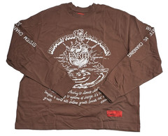 CHNGE Men’s Support Earth Casual Crew Neck Cuff Long Sleeve T-Shirt, Brown, XL