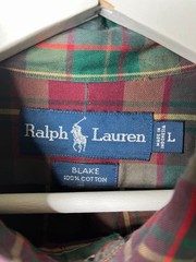 Ralph Lauren BLAKE Check Button Down Shirt Bordeaux Green Long Sleeve For 14Y+