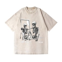 Funny Sarcastic “I’m Fine” Skeleton Graphic Washed Streetwear T-Shirt
