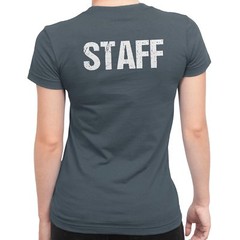 NYC FACTORY Ladies Charcoal Staff T-Shirt Front & Back Print Event Shirt…