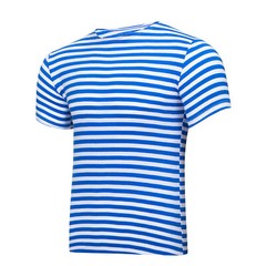 Men’s Striped Short Sleeved T-Shirt 100% Cotton Light Blue Original Telnyashka