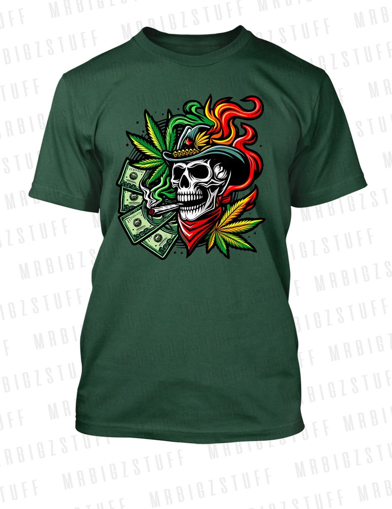 Pro Club Shaka 420 Marijuana Skull Smoker Tee Shirt Hip Hop Streetwear Hip T