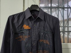 KOYO JEANS Shirt Mens L Navy Contrast Button Up Embroider Street Y2K Cotton Pkt