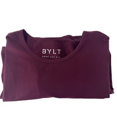 BYLT Drop Cut SS Lux Shirt Mens Large Maroon Burgundy Curved Hem Athletic Fit