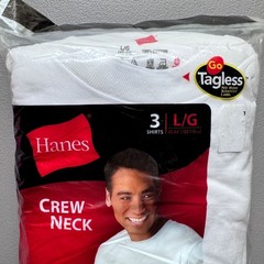 Hanes Men White Short Sleeve Crew Neck T-Shirts 3 Pack Size L