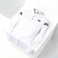 Men Stand Collar Long Sleeve Polo Shirt Stripe Accent Soft Breathable For Busine