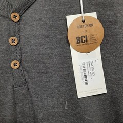 Cotton On Mens V-Neck Henley T-Shirt Sz.Large/Charcoal Marle/Gray/Henley Tee/New