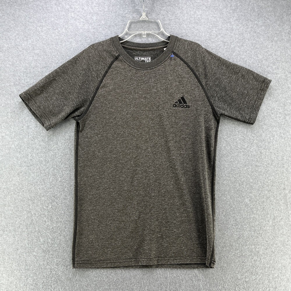 Adidas Ultimate Tee T Shirt Mens Small S Short Sleeve Gray Polyester Logo