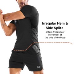 3 Pack Men’s Irregular Muscle Gym Shirts Quick Dry Sun Protection Workout Ath…