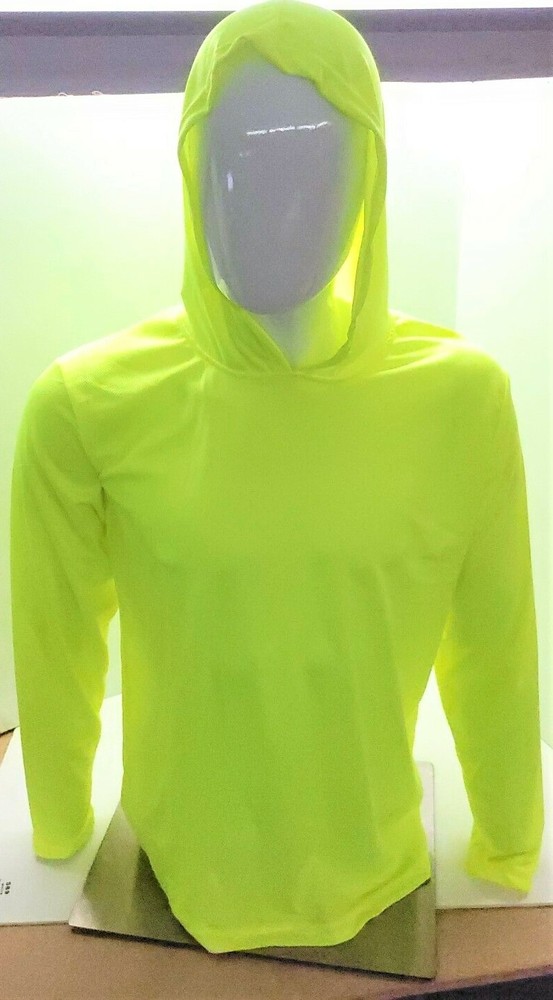 Neon Yellow Long Sleeve Safety Shirt With Hoodie, Polyester Birdeye mesh fabric
