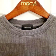 Vintage 90s Claiborne Mens Grey Verticle Lines Ribbed Crew Neck T-Shirt Men’s M