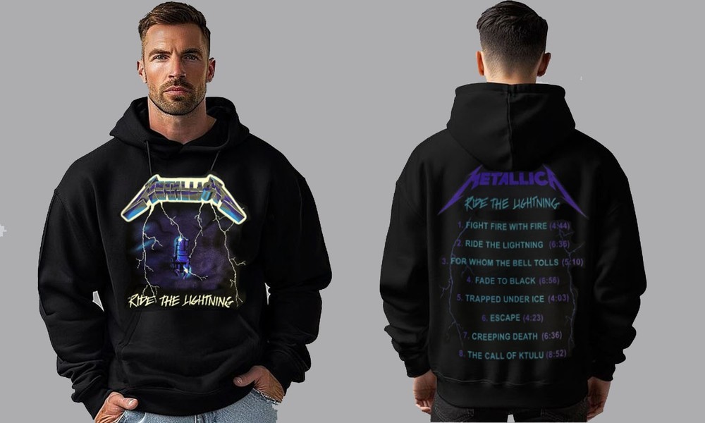 METALLICA RIDE THE LIGHTNING BLACK HOODIE MEN’S 100% SILK SCREEN