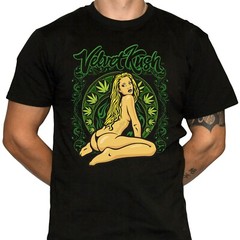 Velvet Kush Kneeling Pinup Girl T-Shirt – Marijuana Design – 100% Cotton Shirts