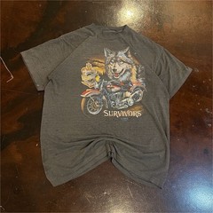 3D Emblem Men’s Gray “Survivors” Motorcycle Wolf Graphic Print T-Shirt