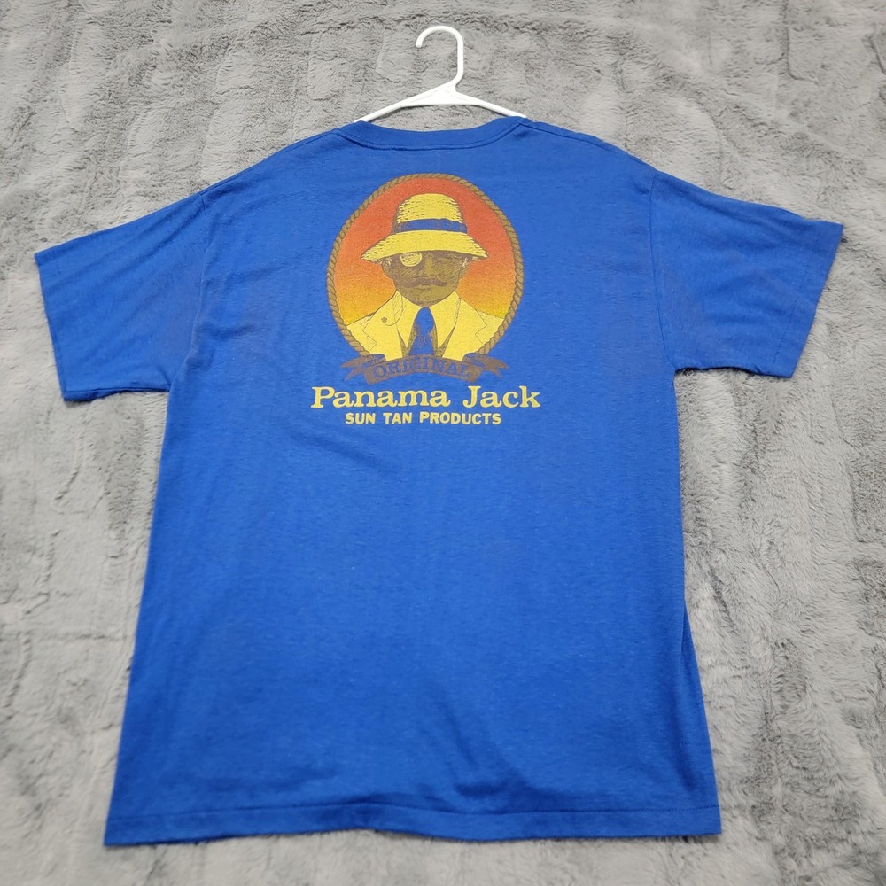 Vintage 90s Panama Jack Shirt Mens XL (Fits Medium) Blue Myrtle Beach Sun Tan