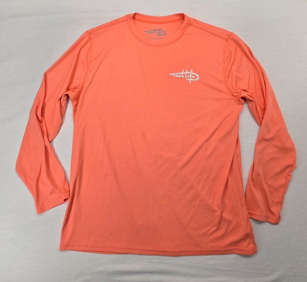 Reel Life XL Fishing Shirt Long Sleeve Light Orange Fish Sunrise Back
