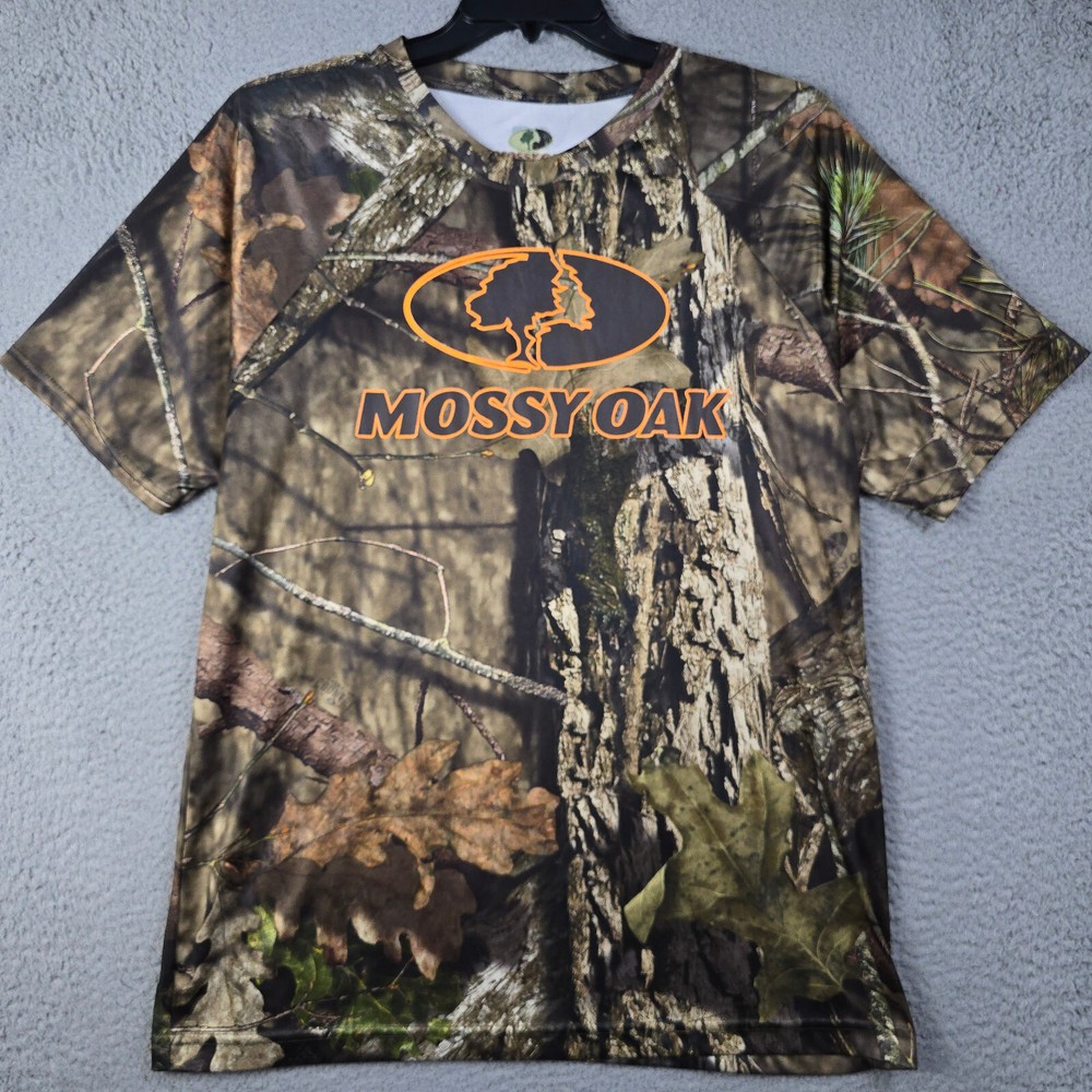 Mossy Oak Camo Shirt Large Brown Green Outdoor Hunting Fishing Casual Polyester