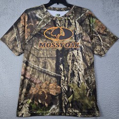 Mossy Oak Camo Shirt Large Brown Green Outdoor Hunting Fishing Casual Polyester