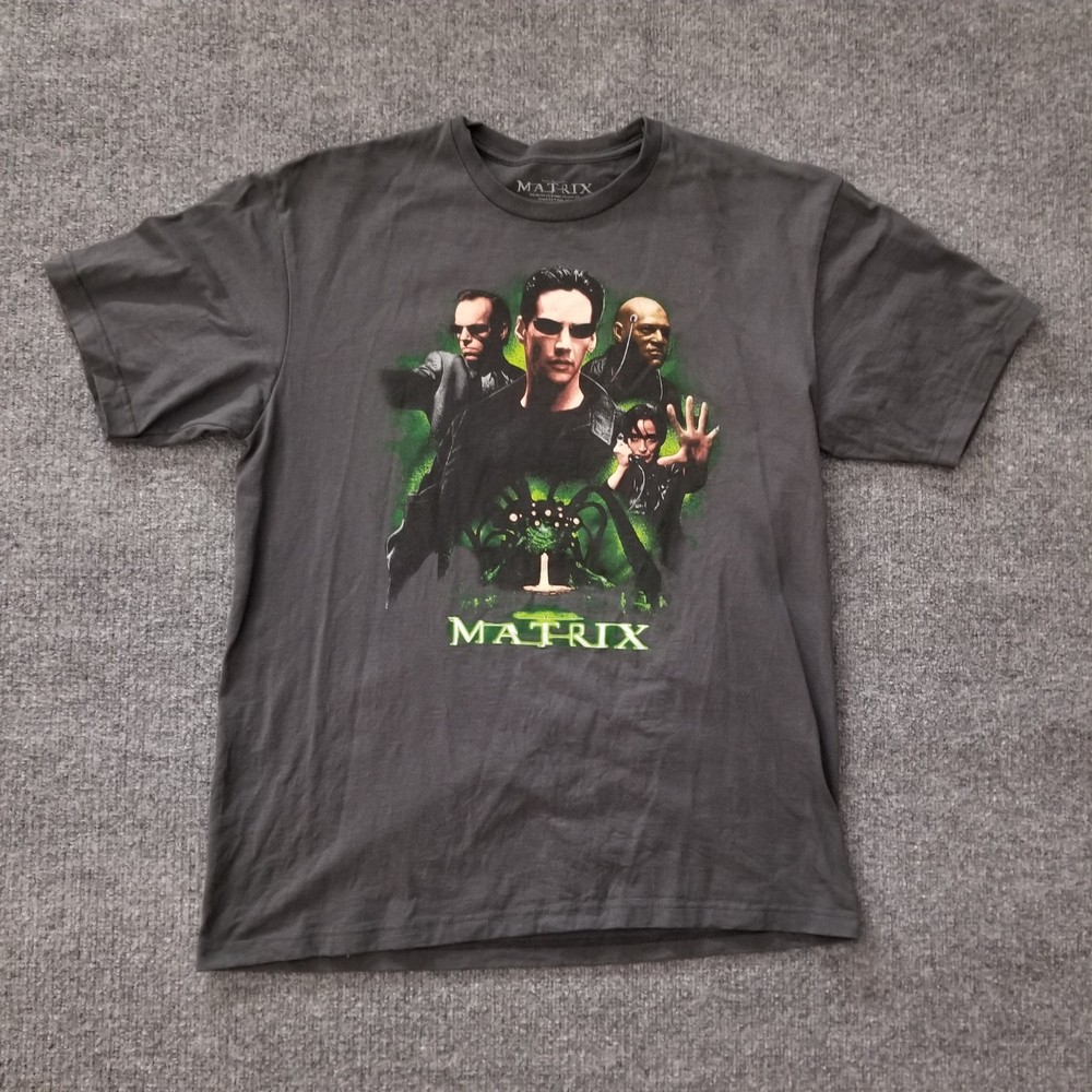 Matrix Men Graphic T-Shirt Large Gray Short Sleeve 100% Cotton Crew Neck Stretch