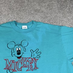 Vintage Disney Velva Sheen Shirt Mens XL Blue Green Mickey Mouse Embroidered 90s