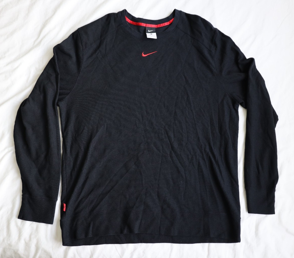 Nike Kobe Long Sleeve Thermal Shirt Mens XL Black Red Swoosh Basketball Waffle