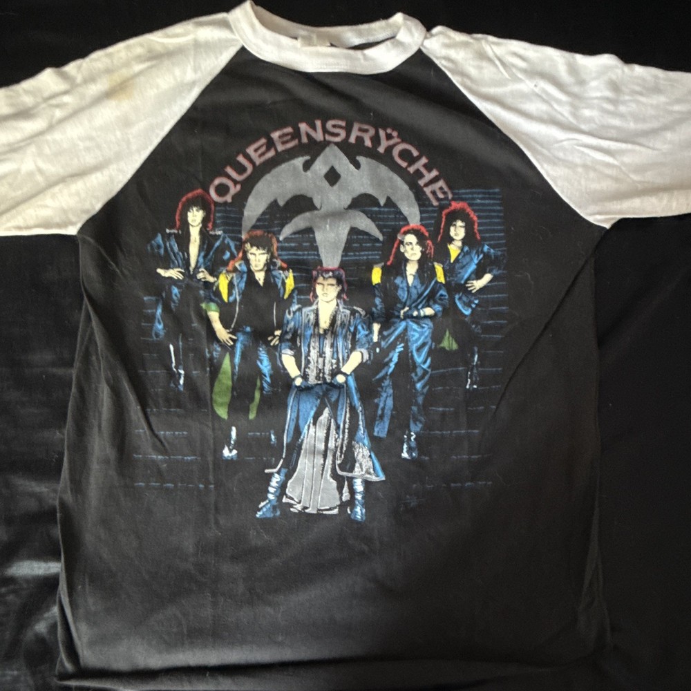 Queensryche Rage Tour 1984-1987 Raglan Long Sleeve Graphic Shirt Black/White