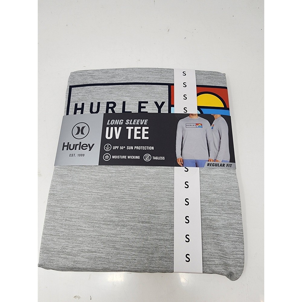 Hurley Mens Long Sleeve UV Tee Athletic Gray Poly Blend Size Small