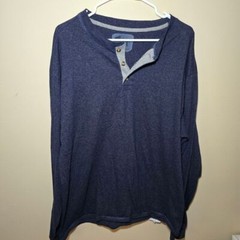 Hanes Men’s Long Sleeve Beefy Henley Shirt – Heather Navy- size XL