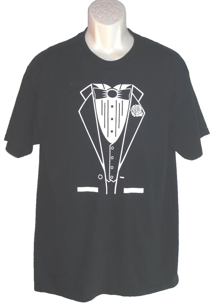 TUXEDO tee T shirt sz L Formal PROM Black