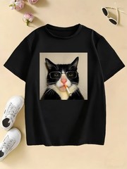 Cool Cat Smoking Glasses Funny Meme Graphic T shirt