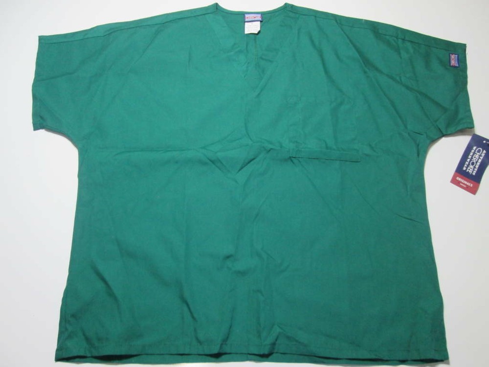 NWT Cherokee Unisex Size L V-Neck Shirt Green Short Sleeve Chest Pocket Workwear