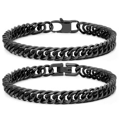 2PCS Cuban Link Bracelet, Black Sturdy 316L Stainless Steel Cuban Link Chain …